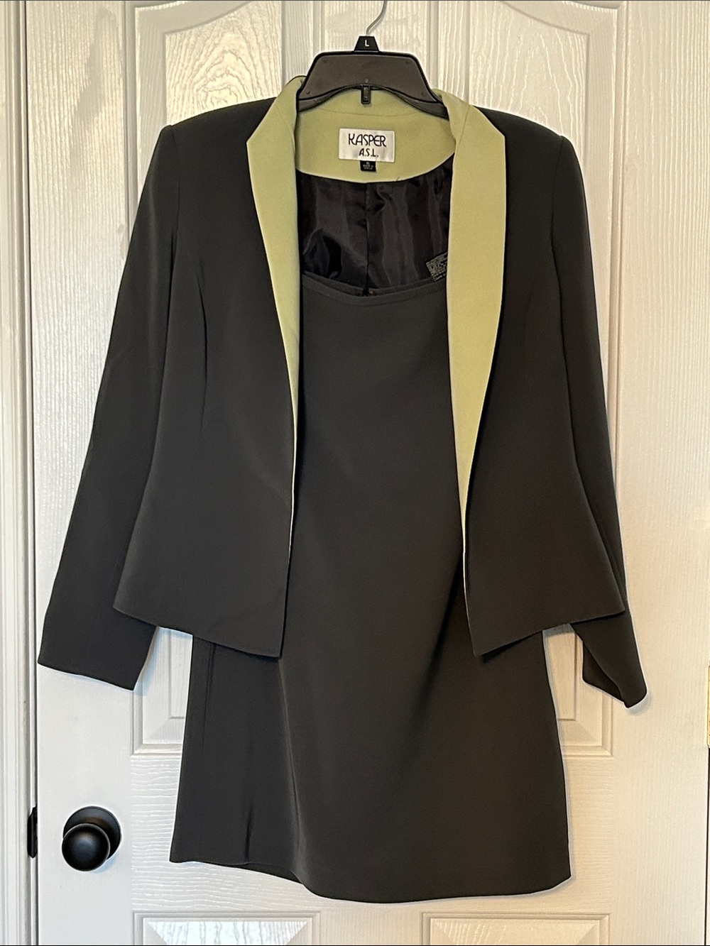 Kasper ASL Dark Gray W/ Pale Green Blazer with Skirt Size 6